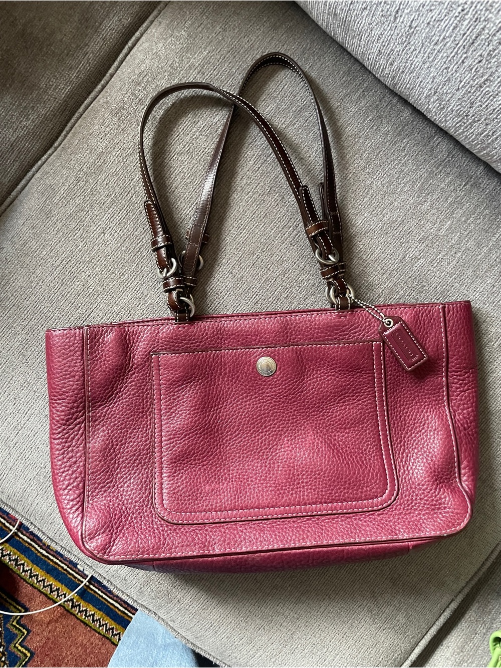 Coach burgundy/red/berry y2k leather tote purse (good condition w/ hangtag)